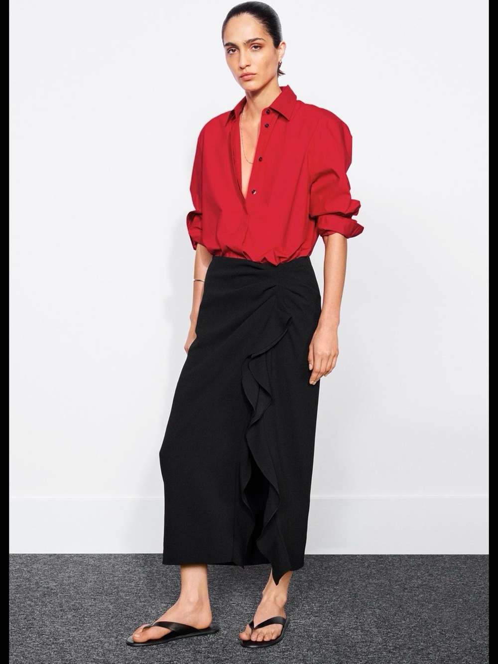 ZARA - ZW Collection Ruffle Midi Skirt